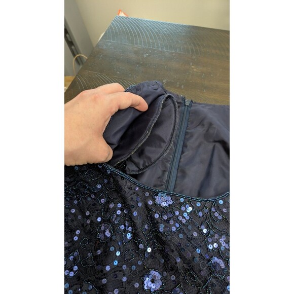 Scala Gown 10 Formal Navy Blue Beaded Sequin Event Wedding Holiday Lace Ruffle - Picture 12 of 14